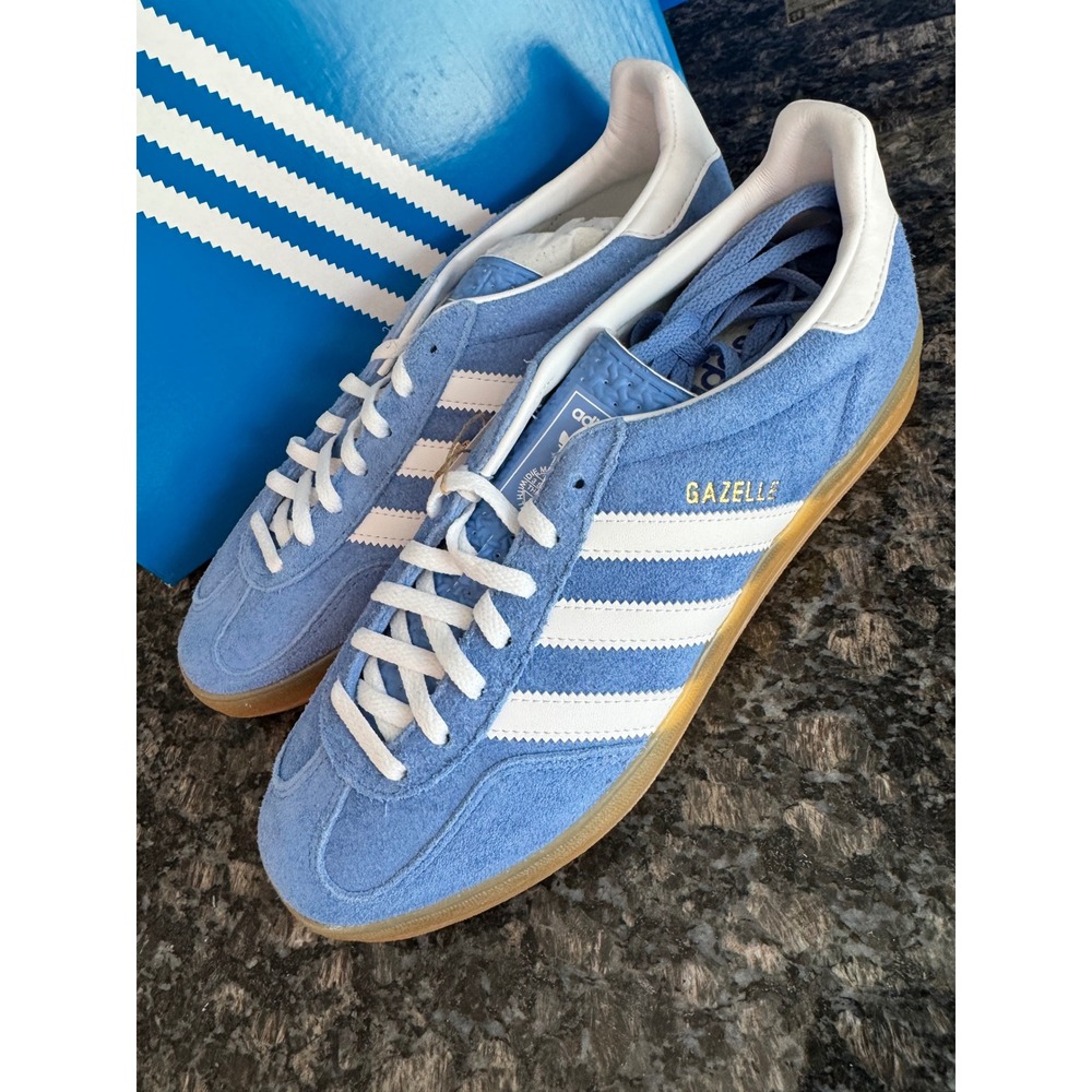 Adidas Gazelle Indoor W‎ Blue Fusion Cloud White Suede Sneakers HQ8717 Womens 10 - Picture 2 of 5